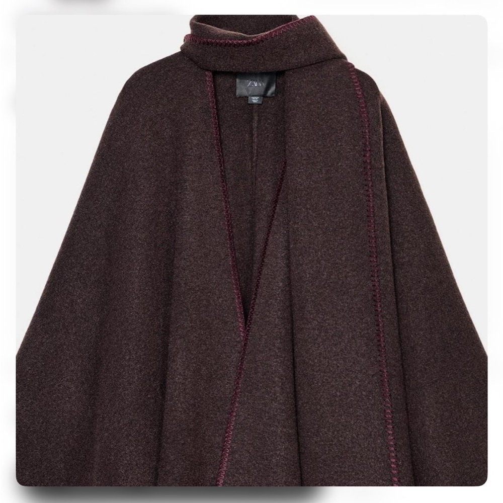 Zara Dark Brown Cape with Burgundy Trim